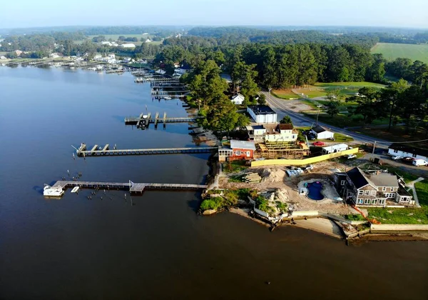 Vzdušný Výhled Přímořské Domy Soukromým Dokem Poblíž Millsboro Delaware Usa — Stock fotografie