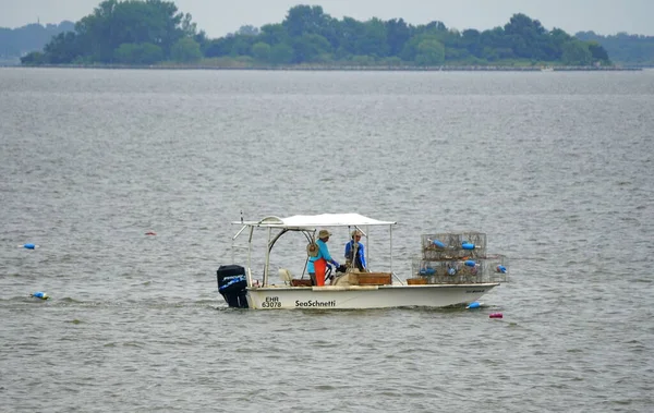 Rock Point Maryland Eua Agosto 2020 Barco Pegando Panelas Caranguejo — Fotografia de Stock