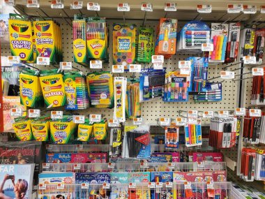 Wilmington, Delaware, U.S.A - Sept 16, 2025 - Back-to-school essentials on sale including Crayola, Sharpie, and more, ready to spark creativity and learning.