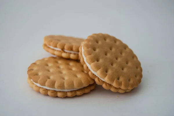 Kulaté Soubory Cookie Makra Bílém Pozadí — Stock fotografie