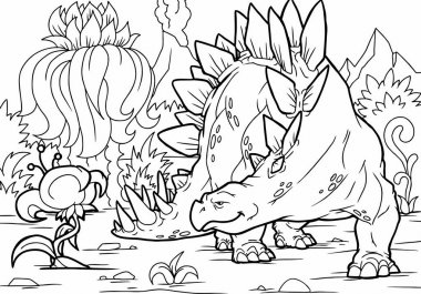 güzel dinozor, komik küçük Stegosaurus dinozor, tür, çocuklar boya geliştirme boyama