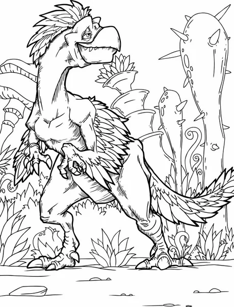 Libro Para Colorear Con Dinosaurio Pintado Mano Estilo Dibujos Animados — Archivo Imágenes Vectoriales