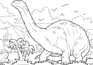 Karikatür tarzında el boyaması dinozor ile boyama kitabı