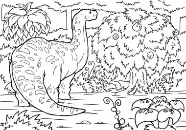 Karikatür tarzında el boyaması dinozor ile boyama kitabı