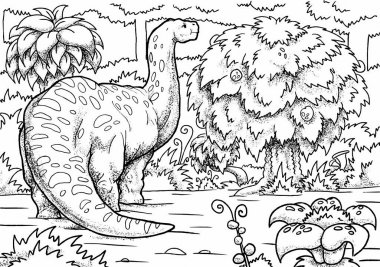 Karikatür tarzında el boyaması dinozor ile boyama kitabı