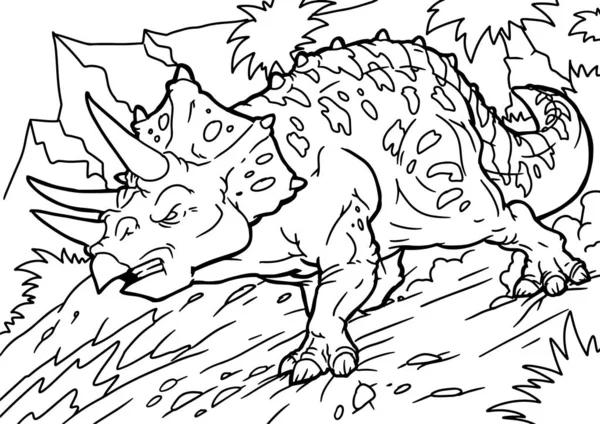 Раскраска Книги Раскрашенным Вручную Динозавром Стиле Мультфильма — стоковый вектор