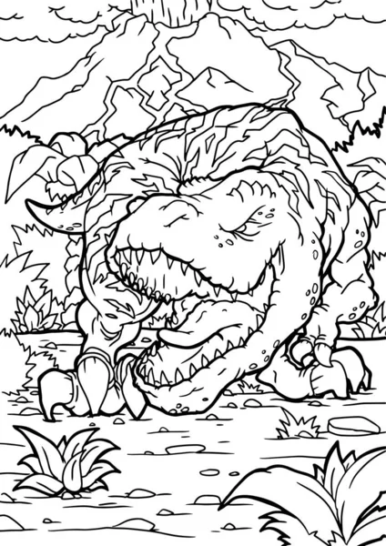 Livro Para Colorir Com Dinossauro Pintado Mão Estilo Cartoon — Vetor de Stock