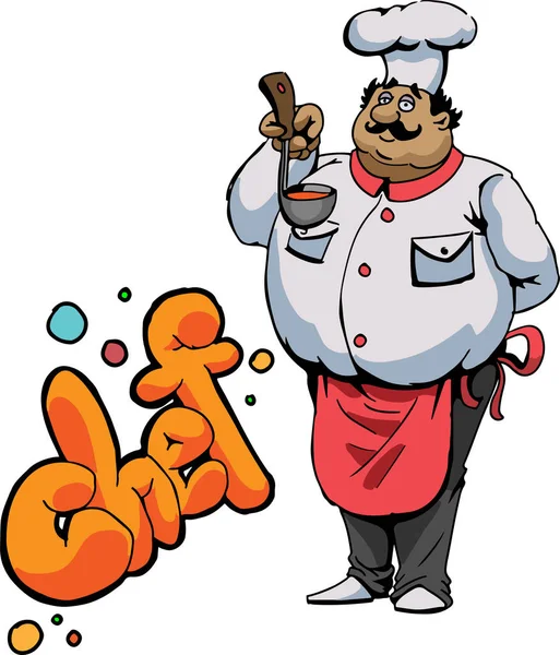 Personagem Chef Desenhos Animados Com Letras Fundo Branco — Vetor de Stock