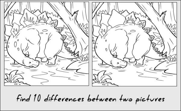 Coloriage Avec Des Dinosaures Bande Dessinée Trouver Puzzle Différences — Image vectorielle