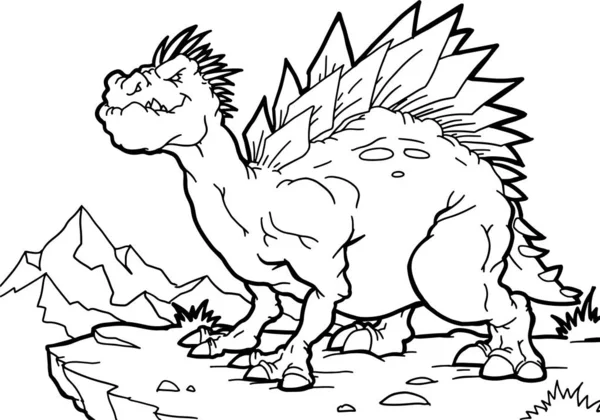 Buku Mewarnai Dengan Tangan Dicat Dinosaurus Dalam Gaya Kartun - Stok Vektor