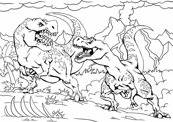 Livro Para Colorir Com Dinossauros Pintados Mão Estilo Cartoon —  Vetores de Stock