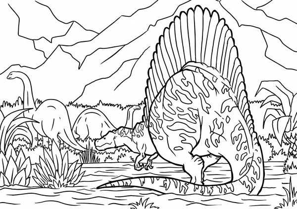 Libro Para Colorear Con Dinosaurios Pintados Mano Estilo Dibujos Animados — Vector de stock