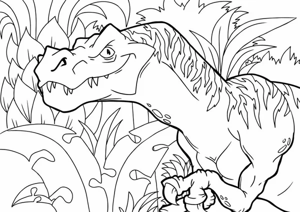 Kleurboek Met Handgeschilderde Dinosaurus Cartoon Stijl — Stockvector