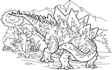 güzel dinozor, komik küçük Stegosaurus dinozor, tür, çocuklar boya geliştirme boyama
