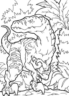 Coloring book, Velociraptor dinosaur, coloring page clipart