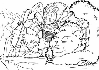 Boyama kitabı Viking Axe çizgi film karakteri - vektör illüstrasyon . Eps10