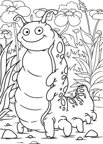 Иллюстрация Cartoon Worm Coloring Book — стоковый вектор