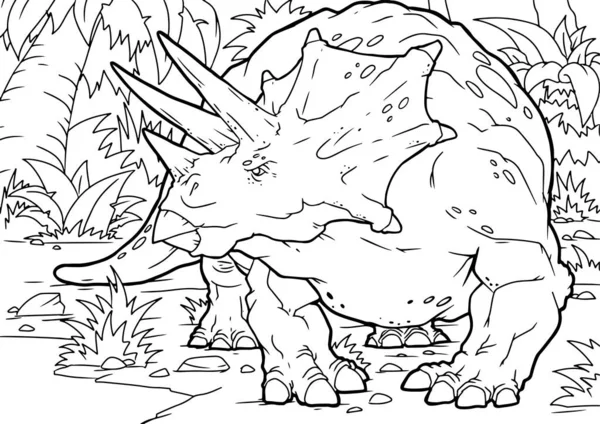 Cartoon Vector Illustration Triceratops Dinosaur Reptile Species Prehistoric World Coloring — Stock Vector