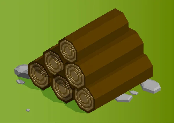 Firewood Empilhado Pilhas Contra Fundo Verde Ilustração Vetor Isométrico Lowpoly — Vetor de Stock