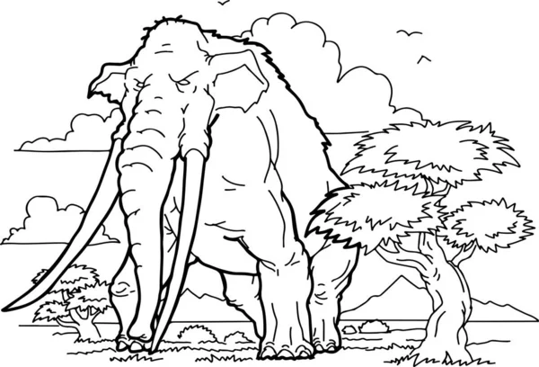 Prehistorické Zvíře Mammut Mamut Bílém Pozadí Vektorový Obrázek Omalovánky — Stockový vektor