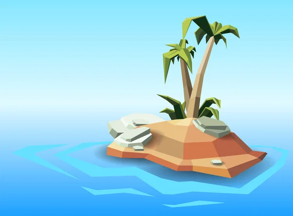 Île Tropicale Avec Deux Palmiers Polygonaux Affiche Concept Pour Les — Image vectorielle