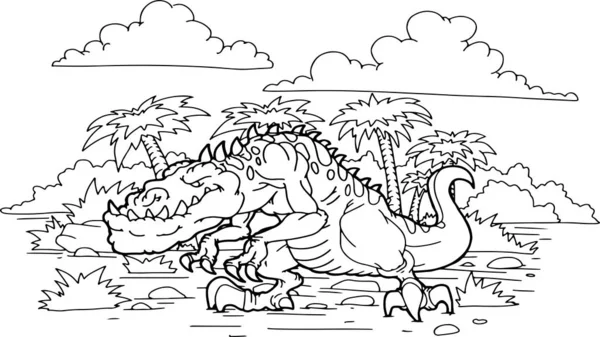 Ilustrasi Vektor Dinosaurus Buku Mewarnai - Stok Vektor