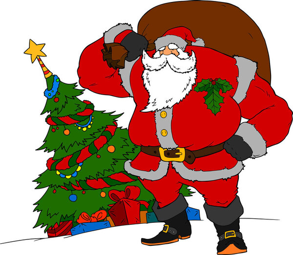 Santa Claus with a bag. Vector illustration