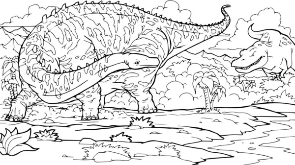 Kleurboek Dinosaur Kleurplaat Pagina — Stockvector