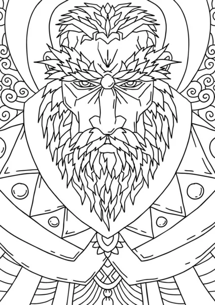 Bearded Man with mustache for adult coloring pages, Tattoo art, ethnic patterned t-shirt print. Monochrome hand drawn illustration — Stock Vector