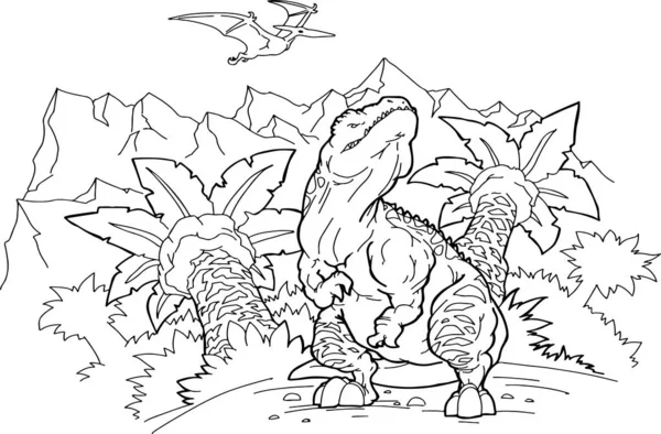 Livro Para Colorir Ilustração Vetor Dinossauro —  Vetores de Stock