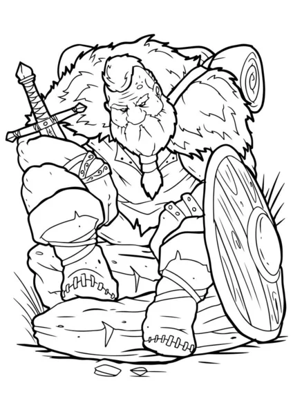 Dibujos Para Colorear Personaje Dibujos Animados Espada Vikinga Ilustración Vectorial — Archivo Imágenes Vectoriales