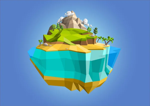 Niedrige Polygonale Geometrische Bäume Und Insel Abstrakte Vektorillustration Low Poly — Stockvektor