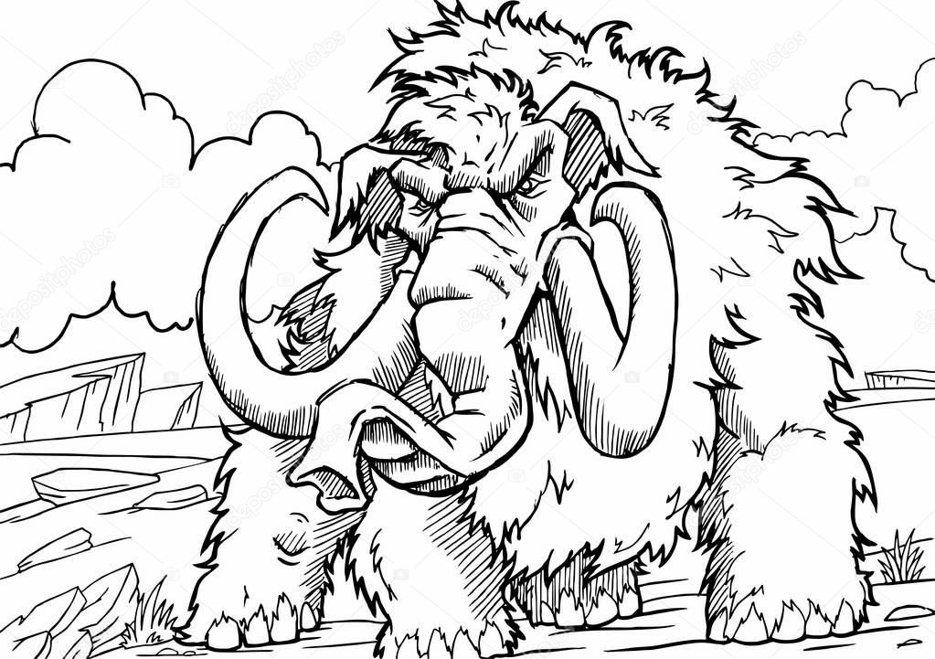 prehistoric animal, Mammut, mammoth on a white background, vector illustration. Coloring book