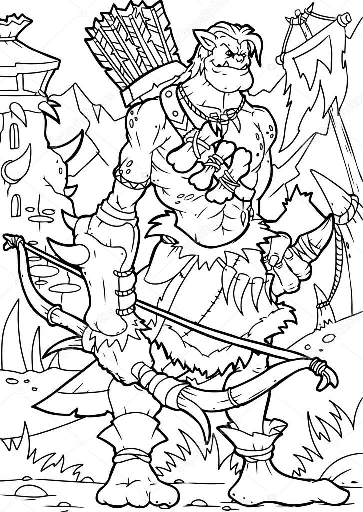 Orc archer, coloring page, A4