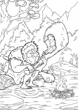 Boyama Sayfası için Tarih Öncesi Karakterli Karikatür İllüstrasyon