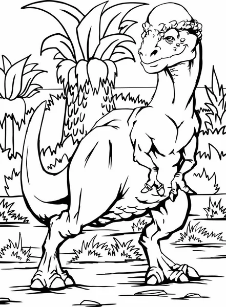 Dinozor Pachycephalosaurus Karikatür Vektör İllüstrasyon. Boyama kitabı — Stok Vektör