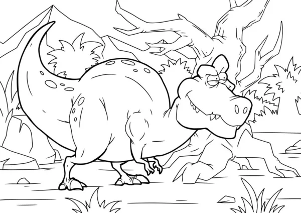 Livro Para Colorir Ilustração Vetor Dinossauro — Vetor de Stock