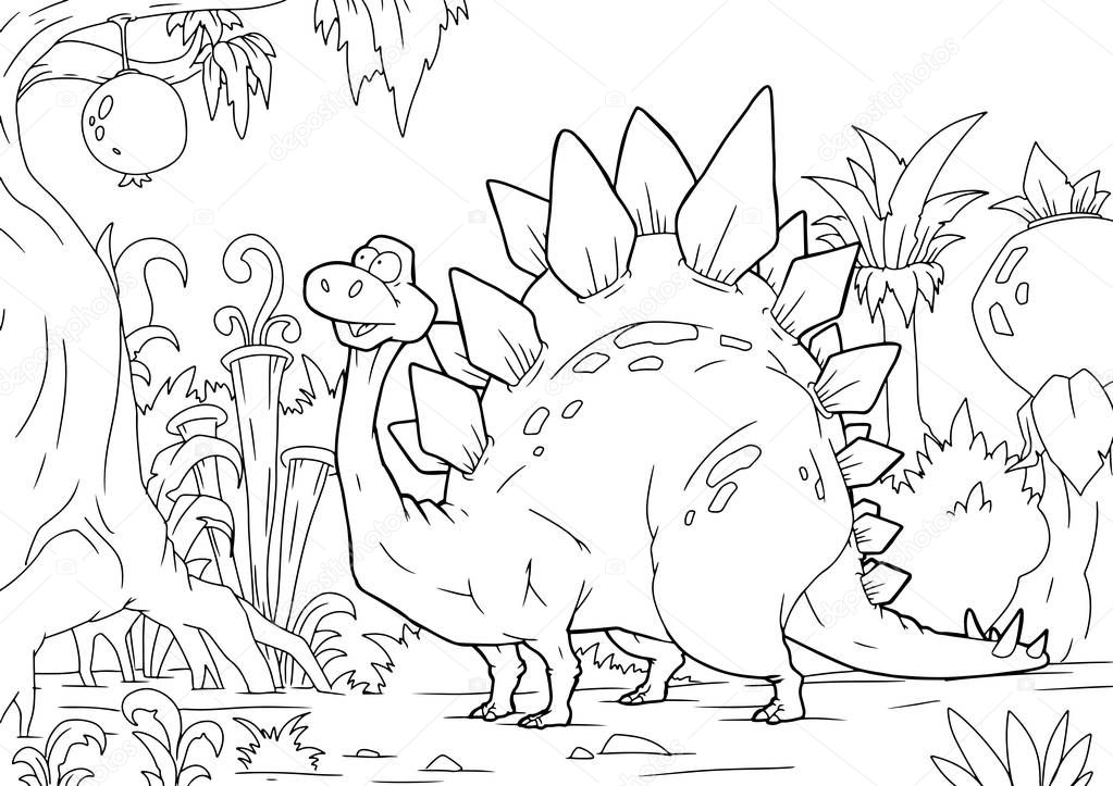 beautiful dinosaur, funny little stegosaurus dinosaur, kind, kids coloring paint development