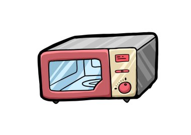 Elle çizilmiş mikrodalga fırın doodle. Kroki stil ikonu. Dekorasyon öğesi. Beyaz arka plan üzerinde izole. Düz tasarım. Vektör çizim.