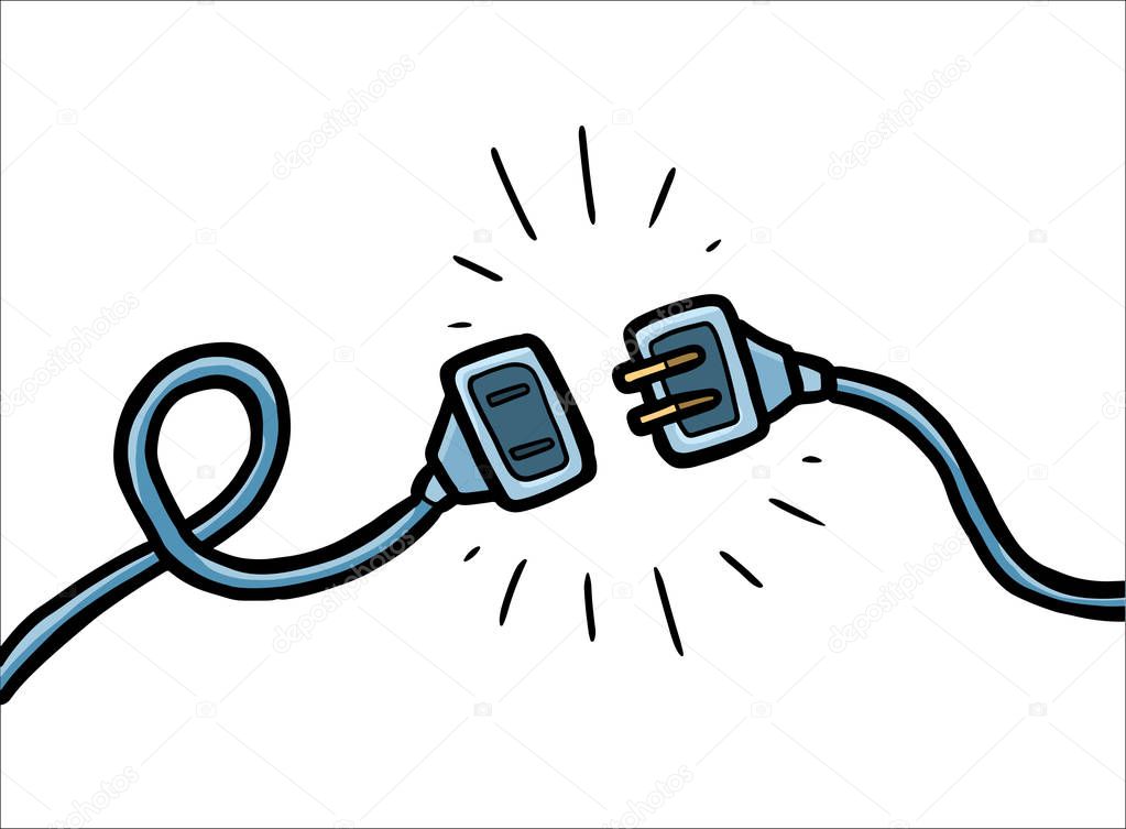 unplug cartoon vector and illustration, black and white, hand drawn, sketch style, isolated on white background.