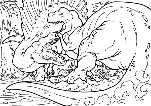 Cartoon Coloring Book - Karakter Dinosaurus - Stok Vektor