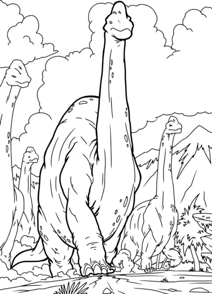 Overzicht Brontosaurus dinosaurus illustratie, kleurplaten pagina, A4 — Stockvector