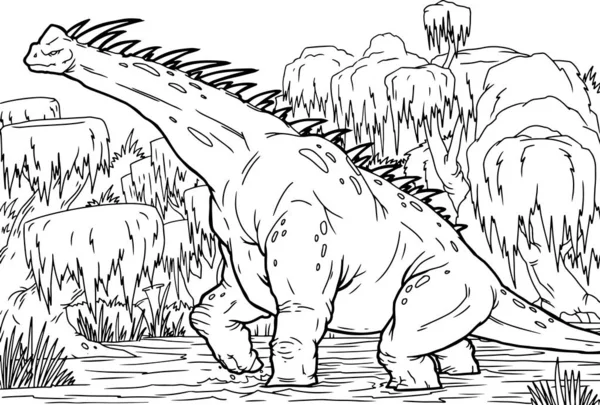 Esboço Brontossauro Dinossauro Ilustração, Desenho para colorir, A4 — Vetor de Stock