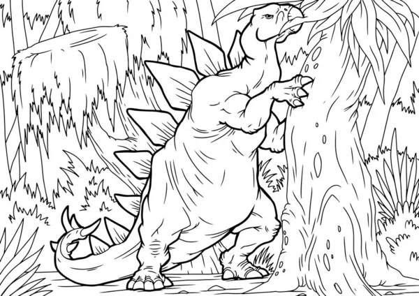 Livro para colorir para crianças com um dinossauro pintado à mão em estilo cartoon —  Vetores de Stock