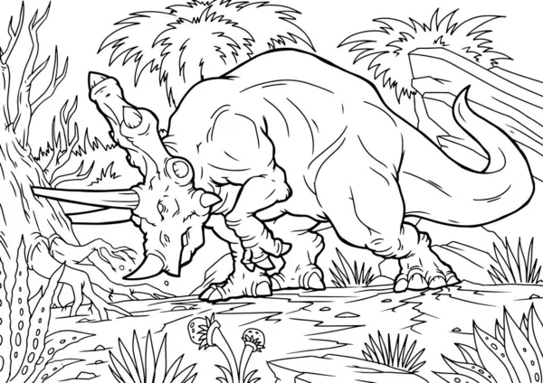 Cartoon vector illustratie van Triceratops Dinosaurus reptielen soorten in de prehistorische wereld voor het kleuren boek en onderwijs — Stockvector