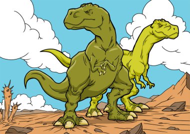 Tyrannosaurus dinozorlar çizgi film karakterleri. A4