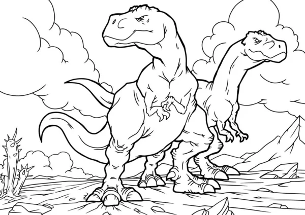 Cartoon Coloring Book - Karakter Dinosaurus - Stok Vektor