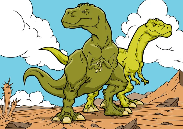 Tyrannosaurus dinosaurussen cartoon personages. A4 — Stockvector