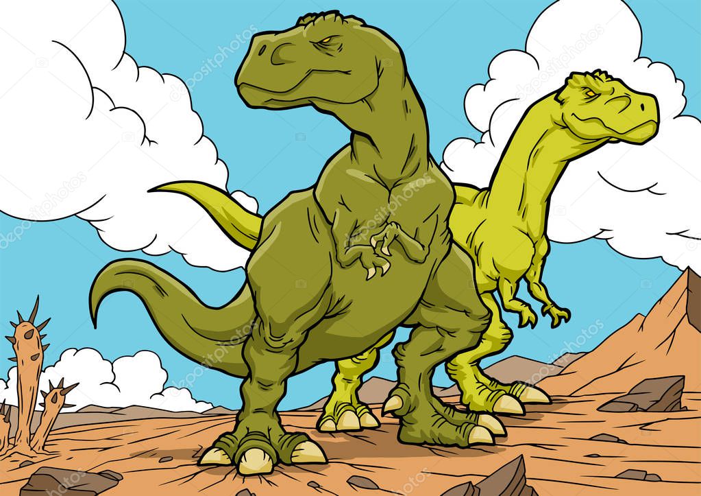 Tyrannosaurus dinosaurs cartoon characters. A4