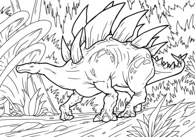 Karikatür tarzında bir dinozor el boyalı çocuklar için boyama kitabı